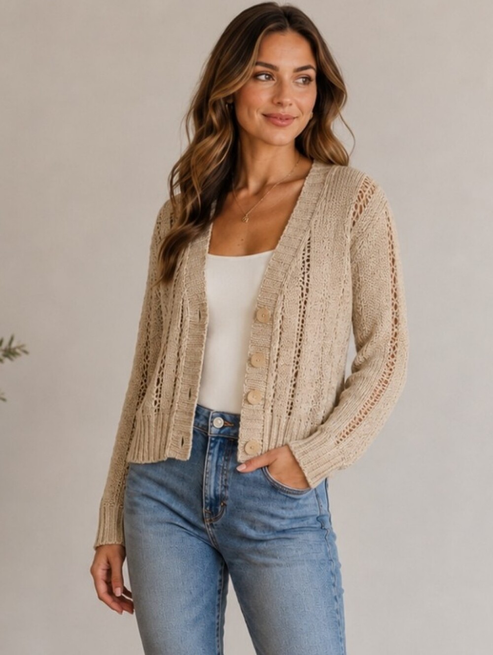 TitlePlenty by Tracy Reese Open Knit Button Cardigan S